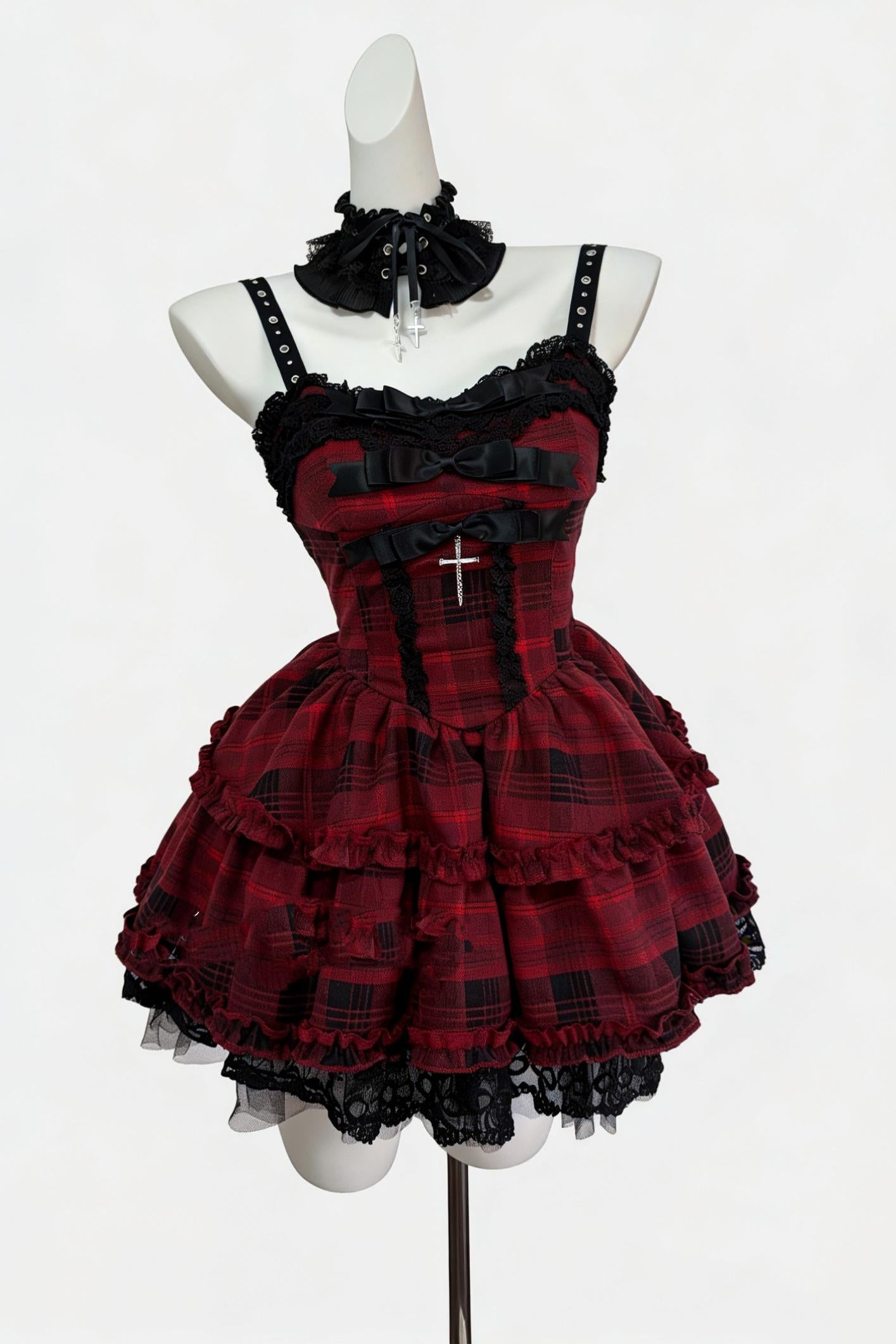 Gothic Black and Red Dress + Cardigan + Accessories – Belchic