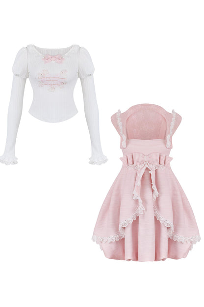 소프트 토끼 스트랩 원피스 + 상의