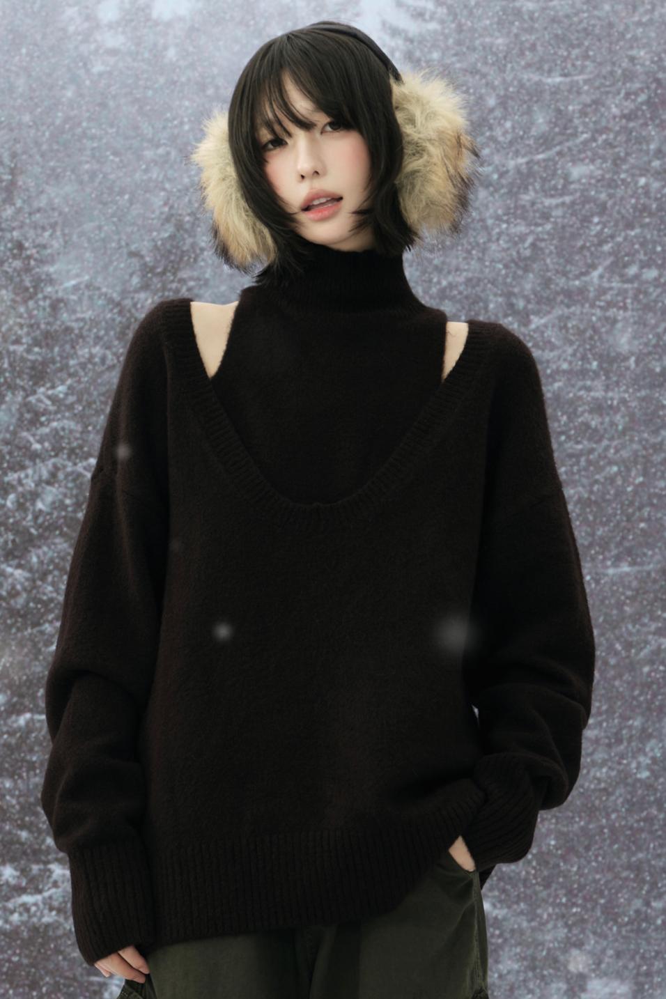 ハイネックレイヤードスタイルスウェーターセット