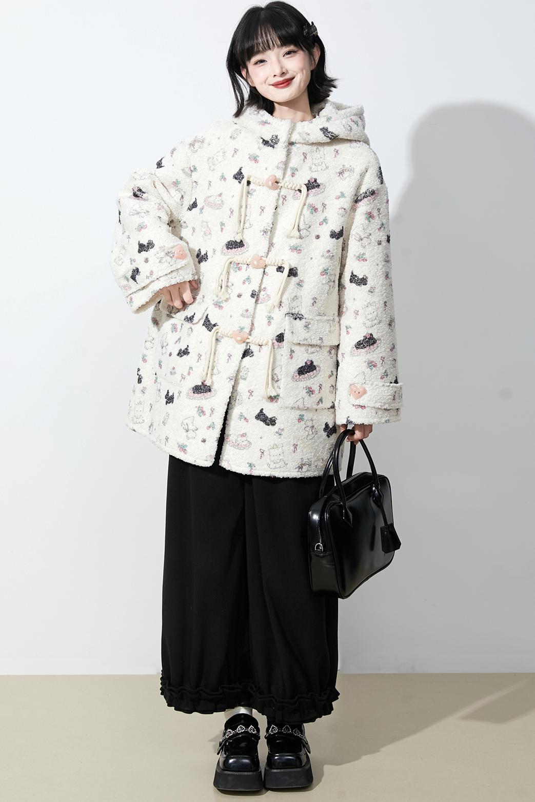 Soft milk velvet hooded coat