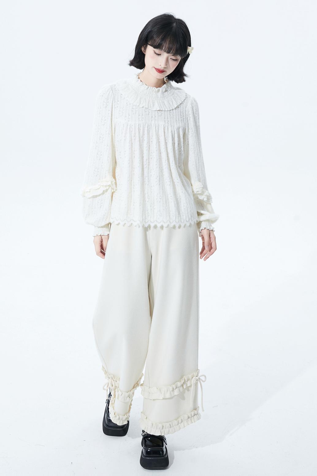 Off-White Ruffle Knit Blouse