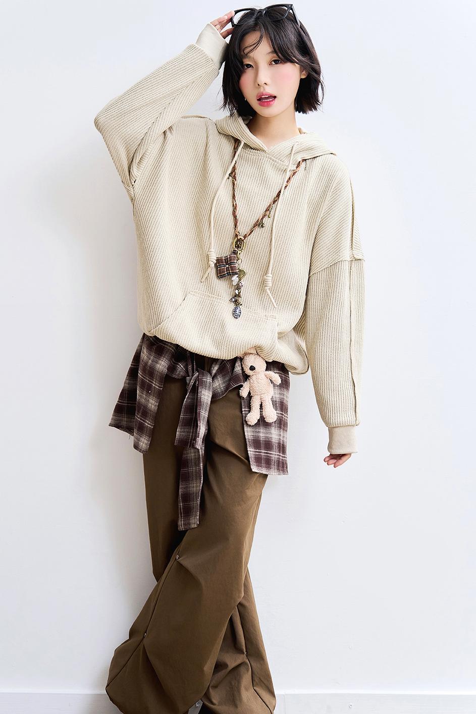 Casual Rib Knit Sweatshirt