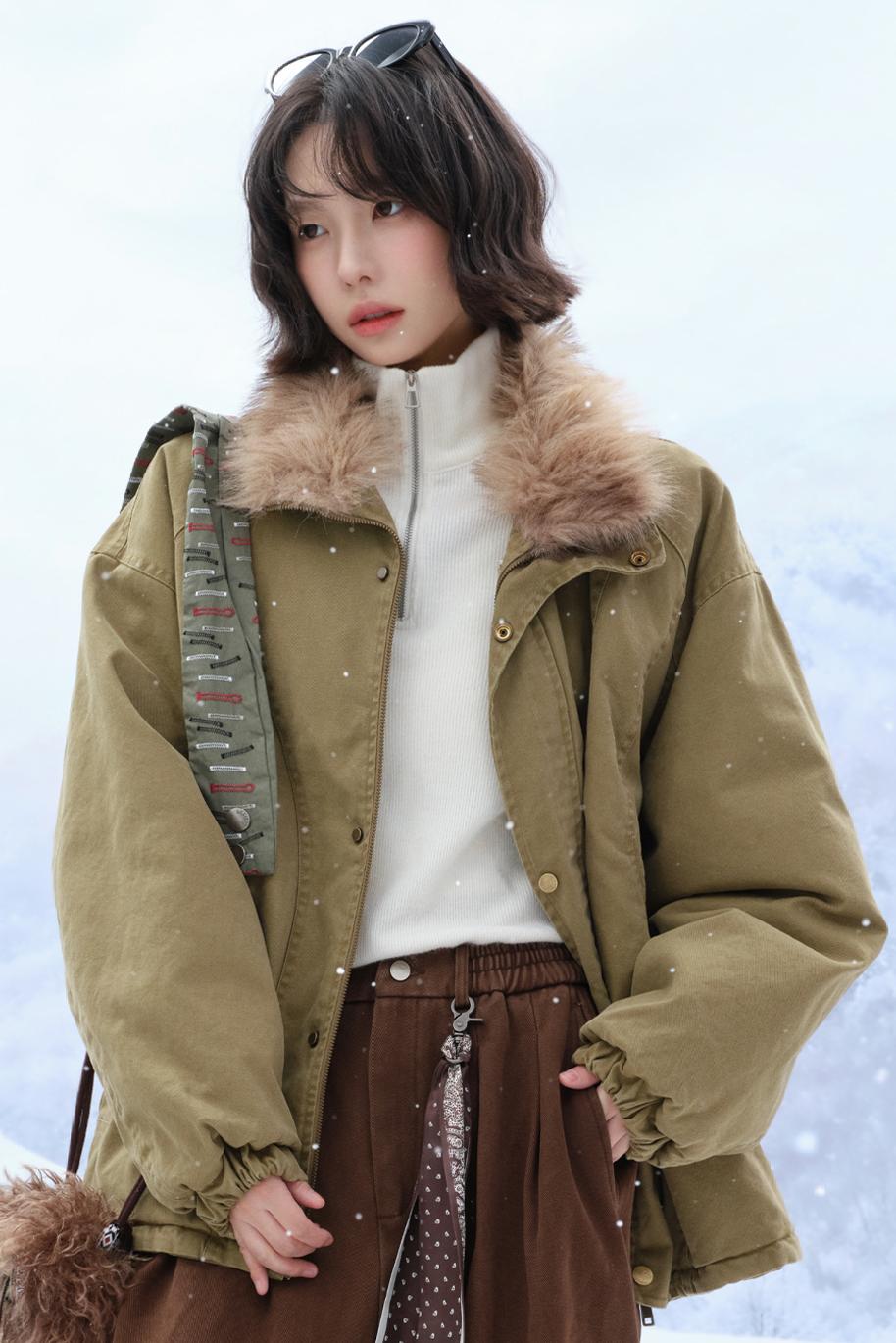 Plush stand collar cotton jacket