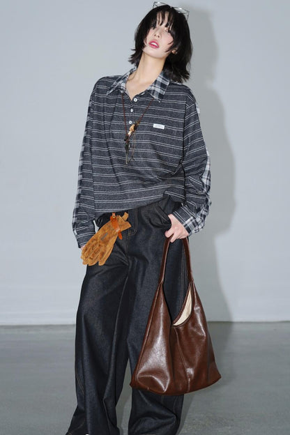 パッチワークストライプカラードシャツ