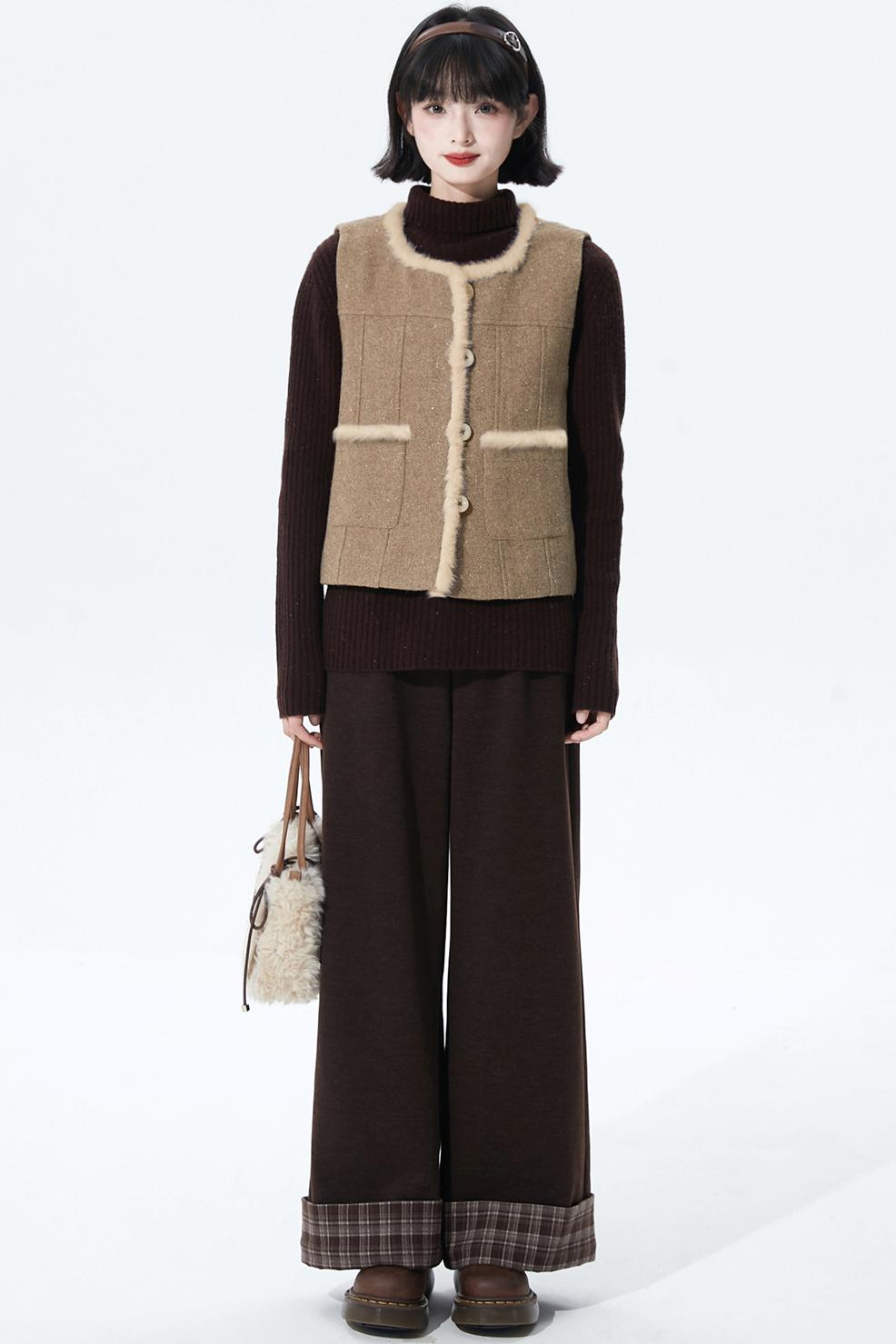 チョコレートチェックニットワイドパンツ