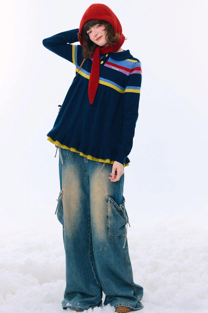 Contrast Striped Knit Sweater