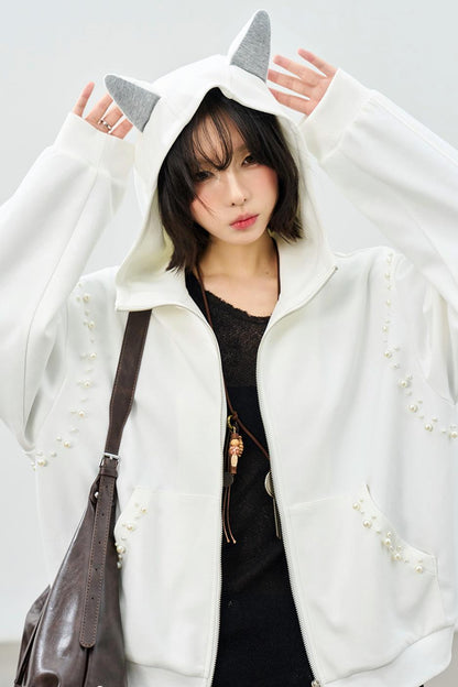 Hooded Ear Loose Fit Jacket