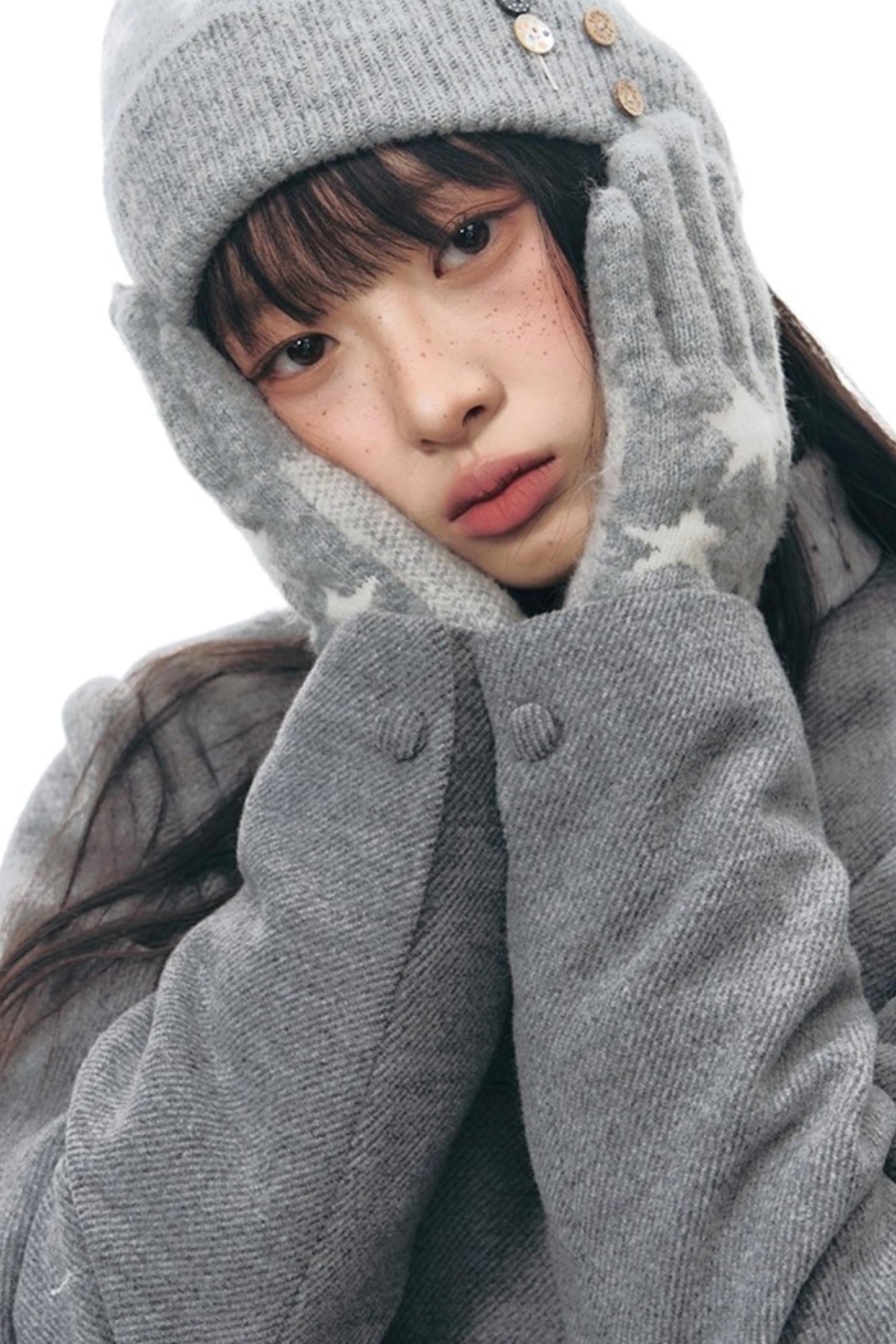 レトロトップス+プレッピープリーツスカート+スカーフ