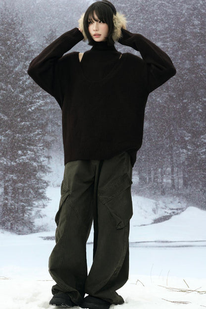 ハイネックレイヤードスタイルスウェーターセット