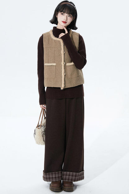 チョコレートチェックニットワイドパンツ