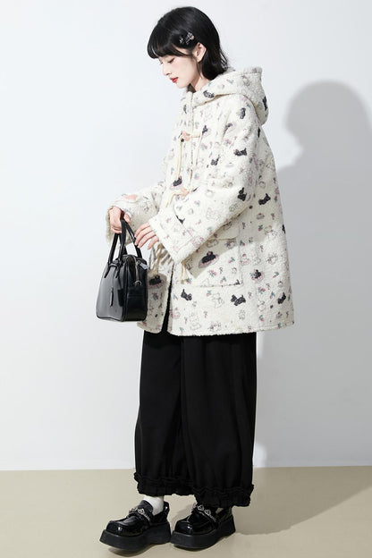Soft milk velvet hooded coat