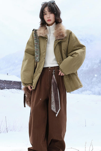 Plush stand collar cotton jacket