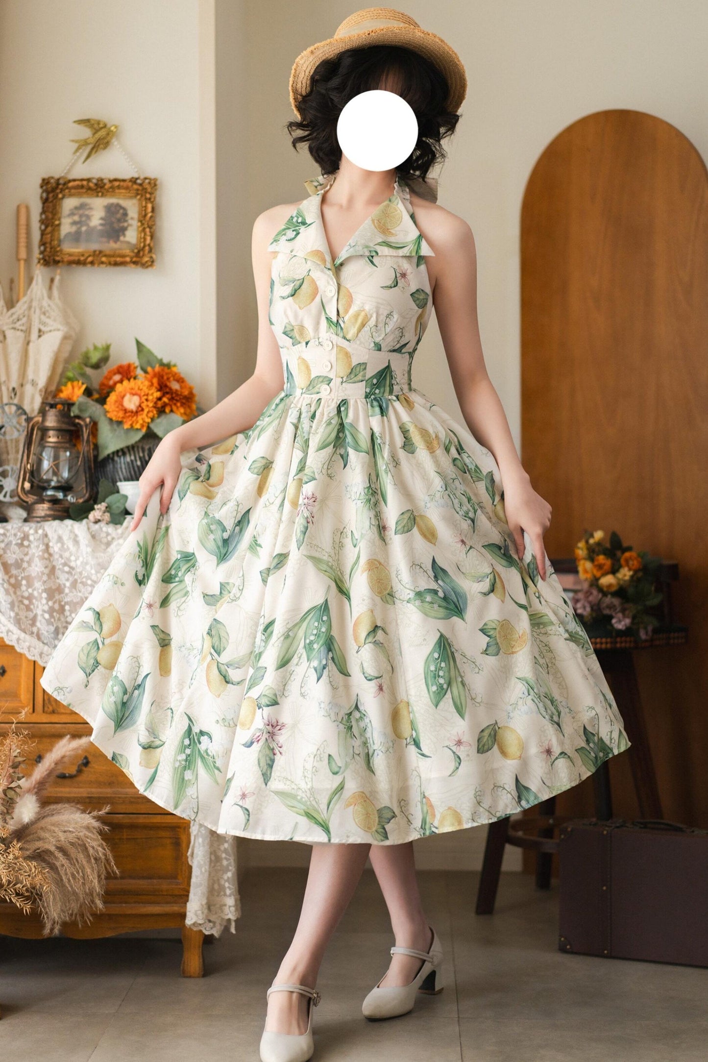Retro Elegant Halter Neck French Flare Dress