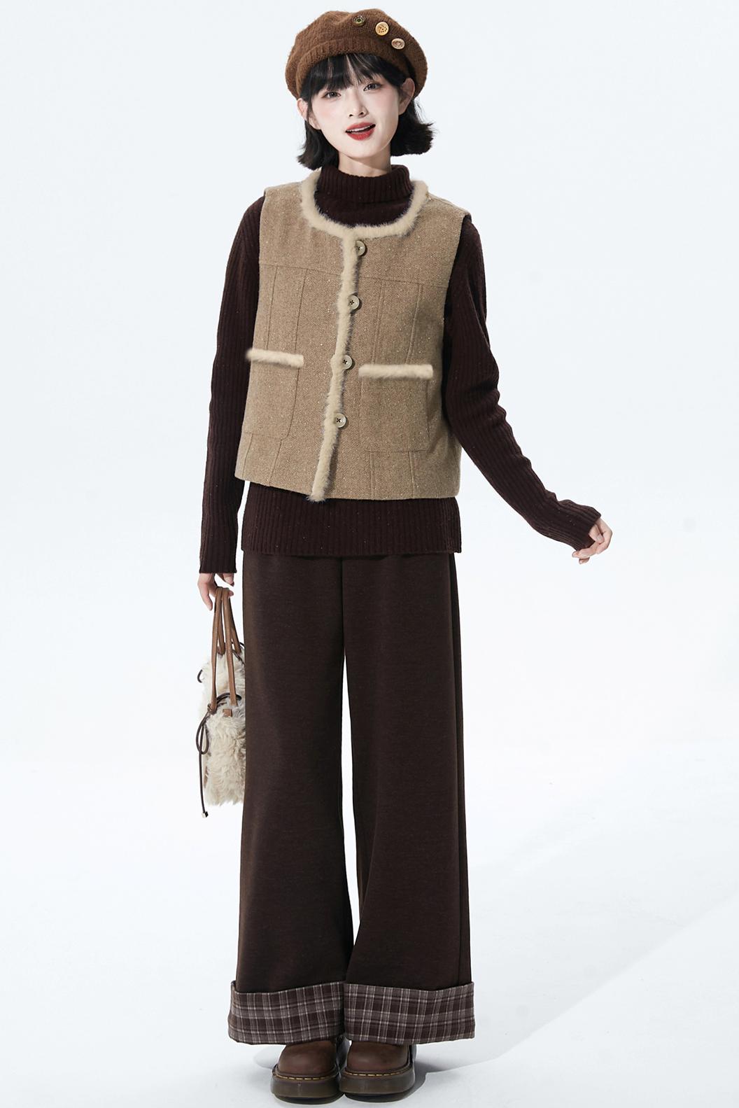 チョコレートチェックニットワイドパンツ