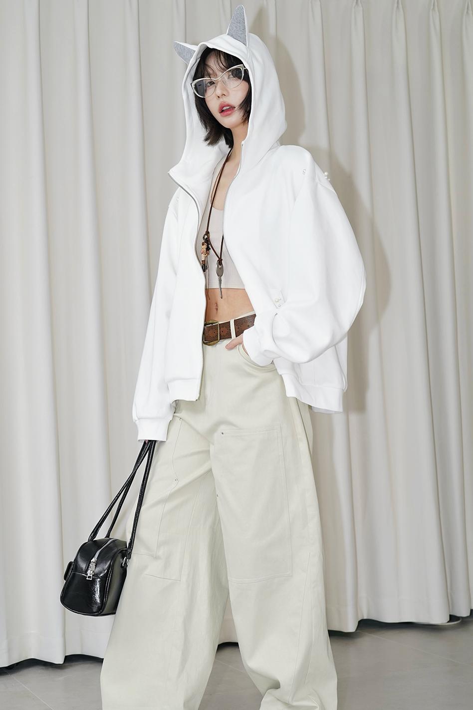 Hooded Ear Loose Fit Jacket