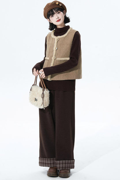 チョコレートチェックニットワイドパンツ