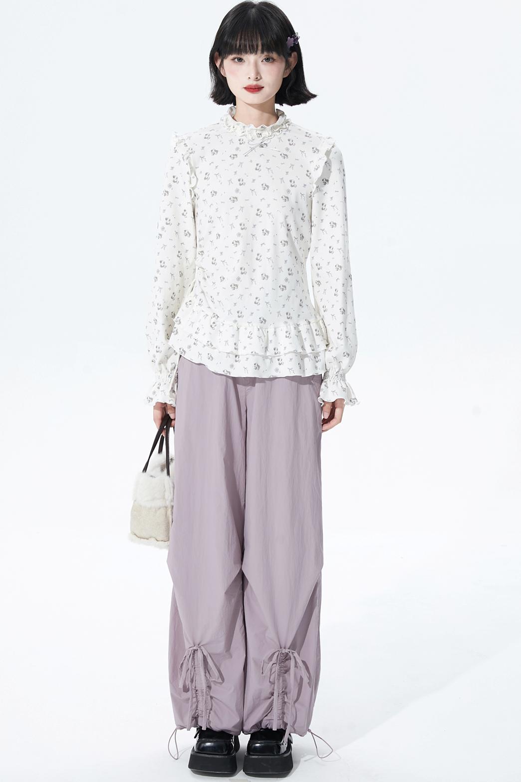 ホワイトパピーモチーフニットトップ