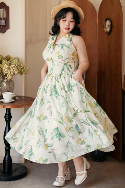 Retro Elegant Halter Neck French Flare Dress