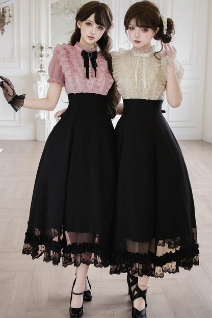 Klassisches Prinzessinnen-Langkleid + Schleifenaccessoire mit Strasssteinen