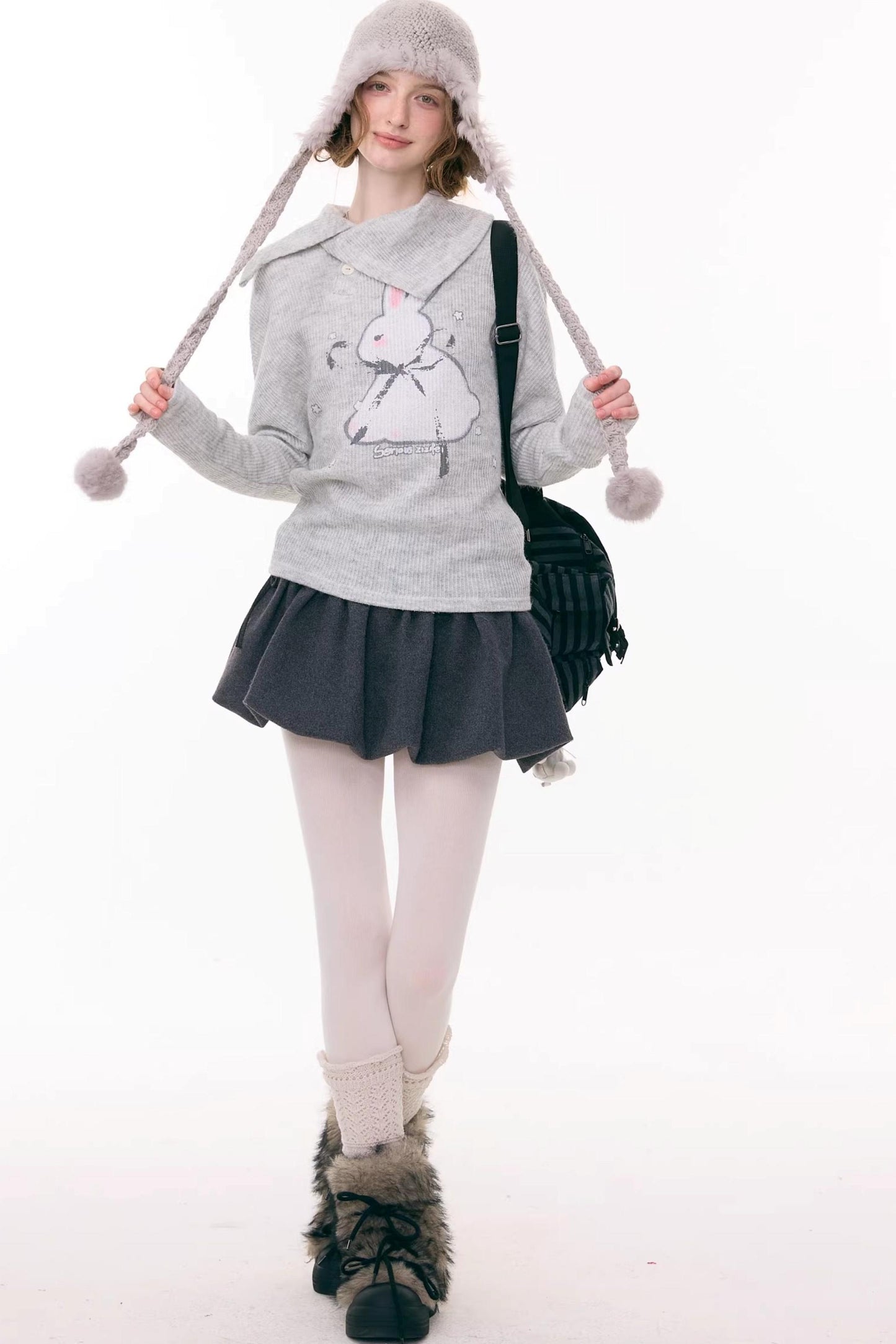 Rabbit Print Knit Top