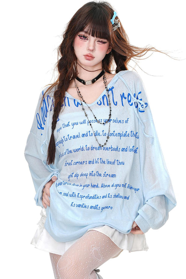 ルーズVネックフードトップス