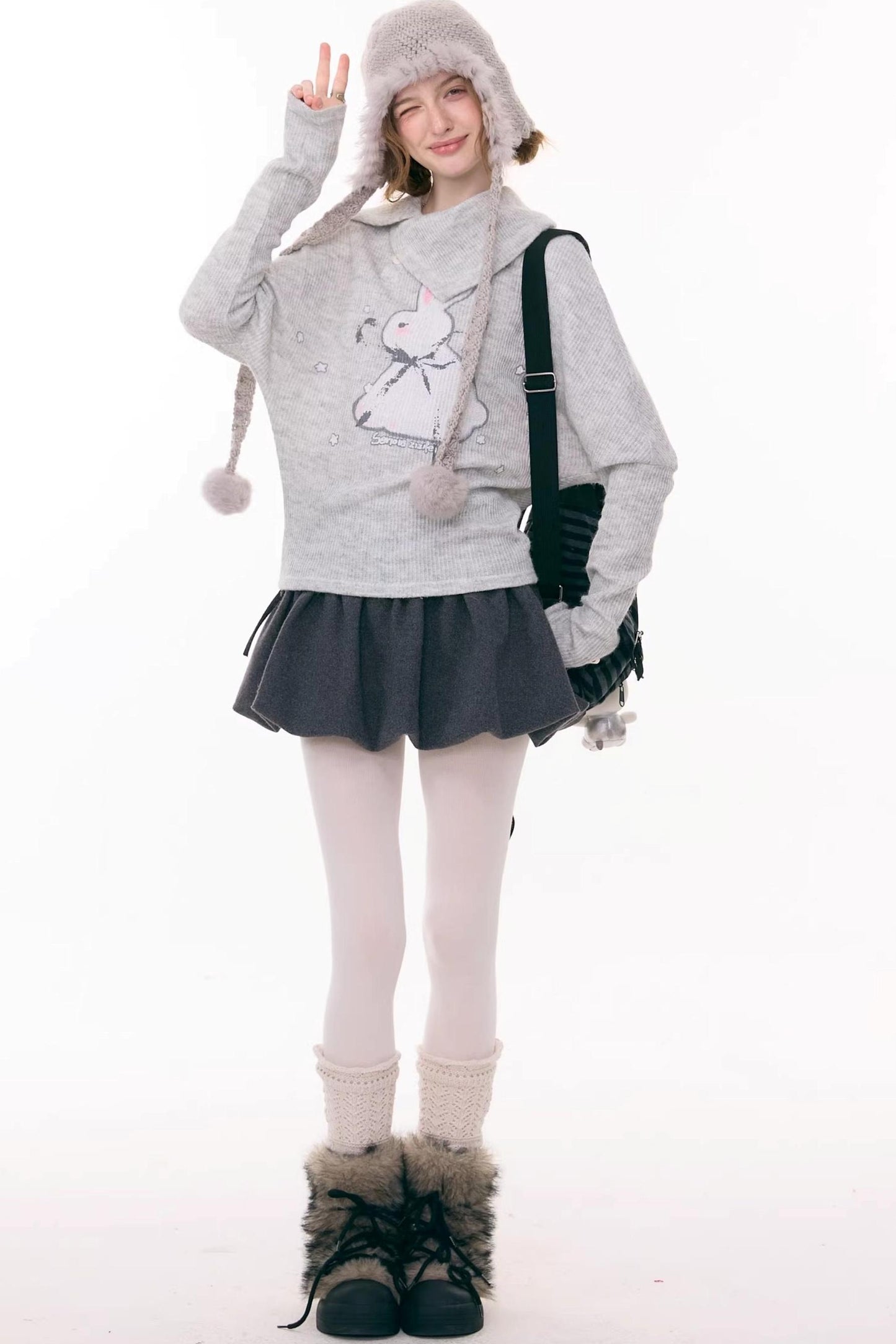 Rabbit Print Knit Top