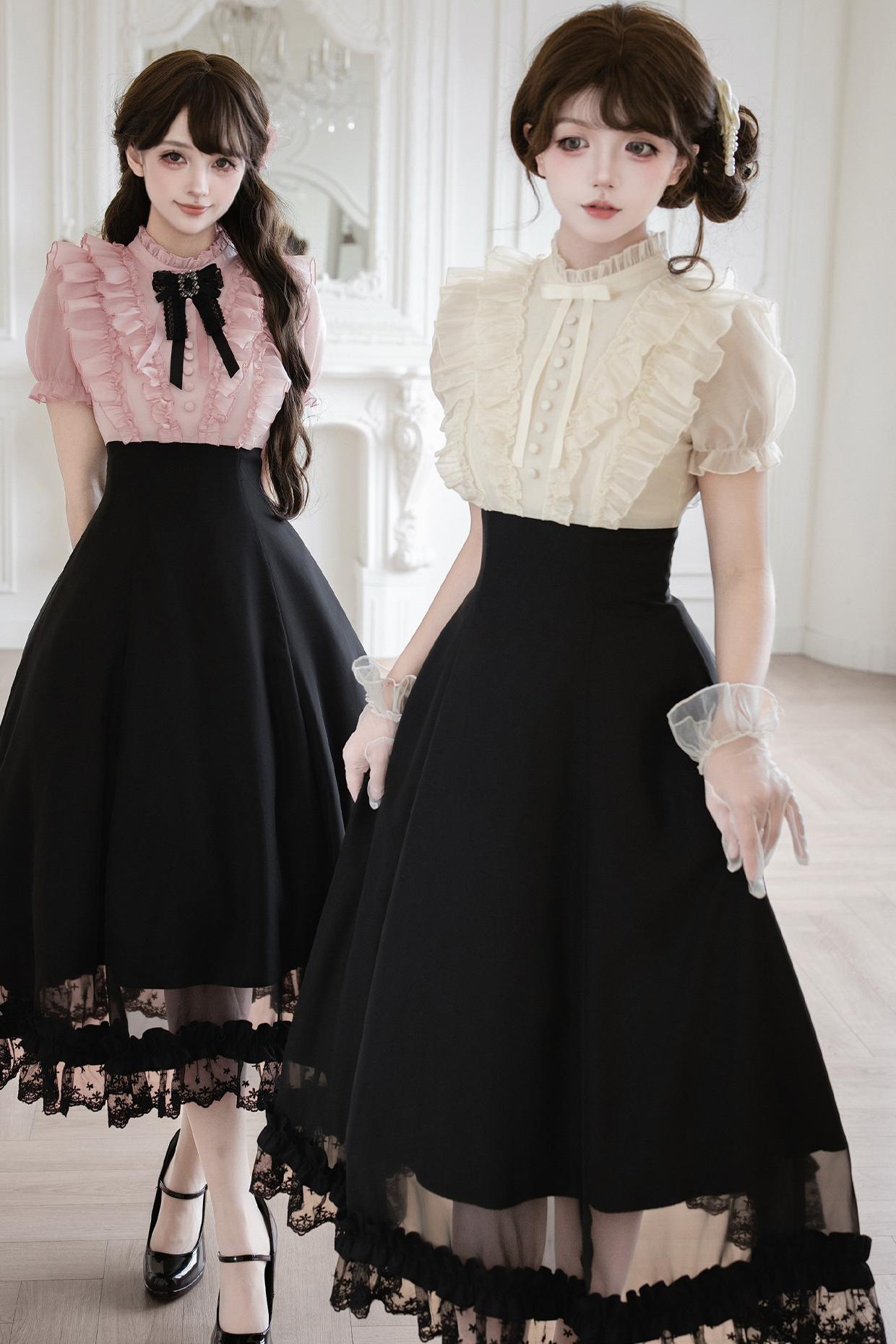 Klassisches Prinzessinnen-Langkleid + Schleifenaccessoire mit Strasssteinen