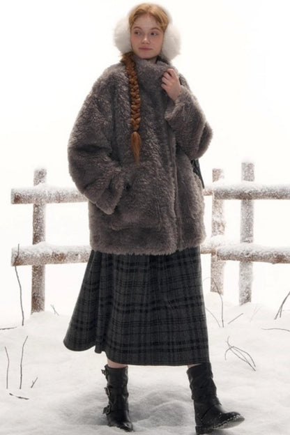 リバーシブルスエードスタンドカラーファーコート