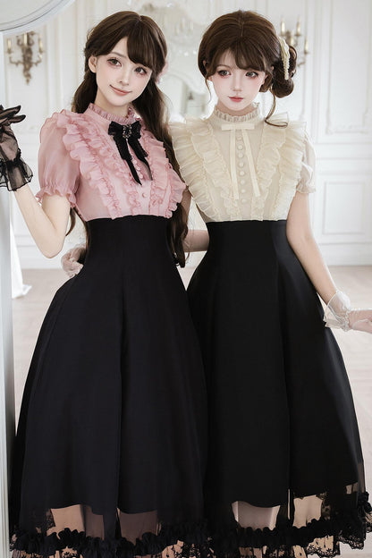 Klassisches Prinzessinnen-Langkleid + Schleifenaccessoire mit Strasssteinen