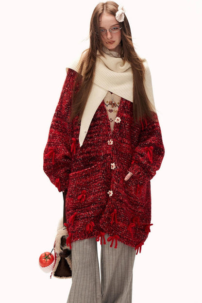 レトロバウボタンニットカーディガン