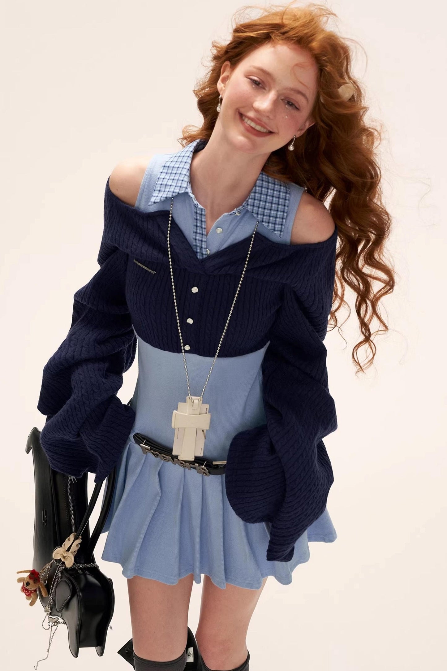 パッチワークツーピースカラードレス