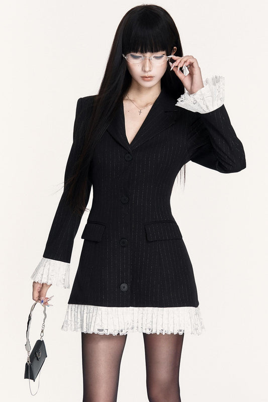 ストライプレースパッチワークドレス