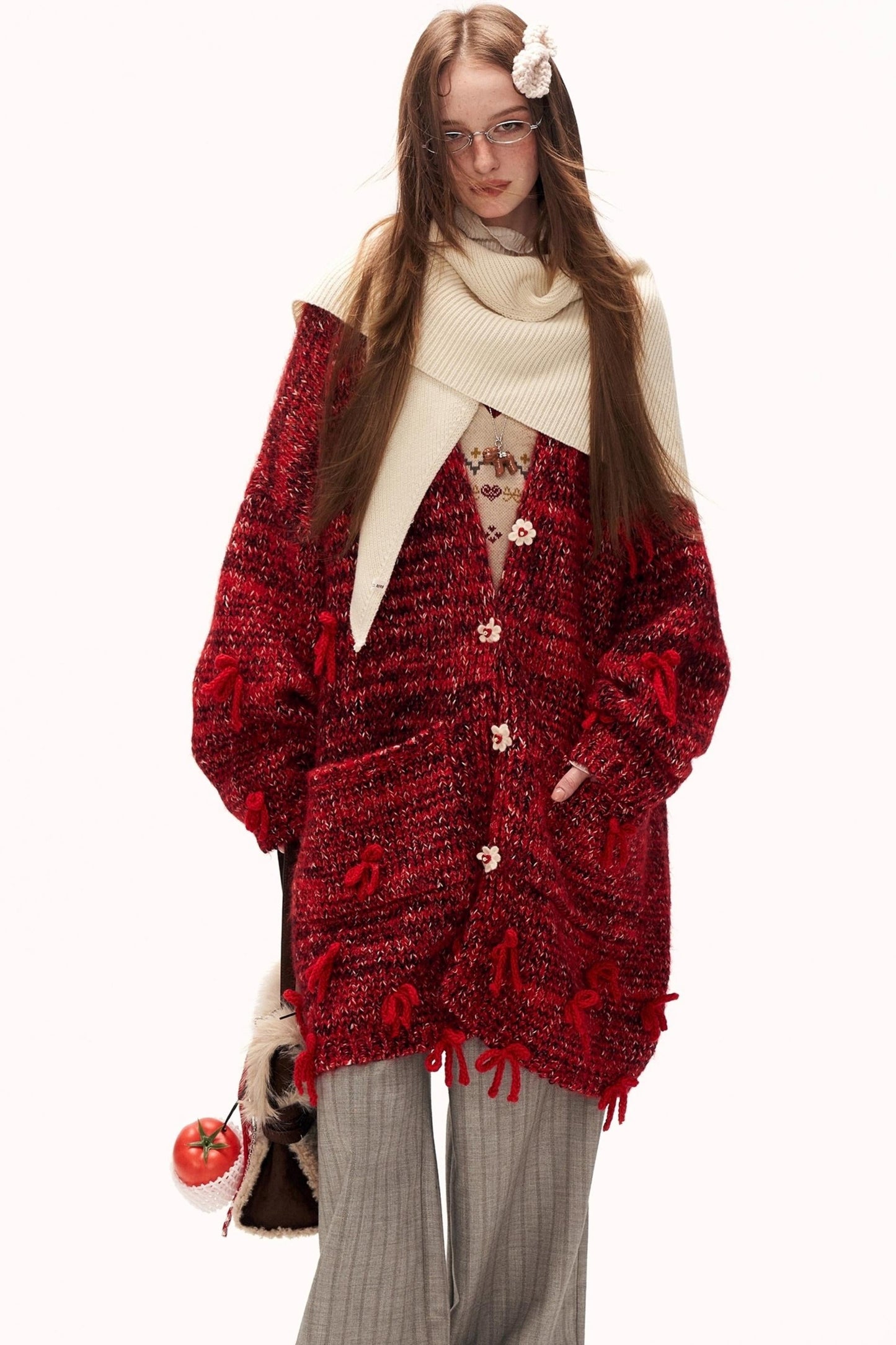 Retro Bow Button Knit Cardigan