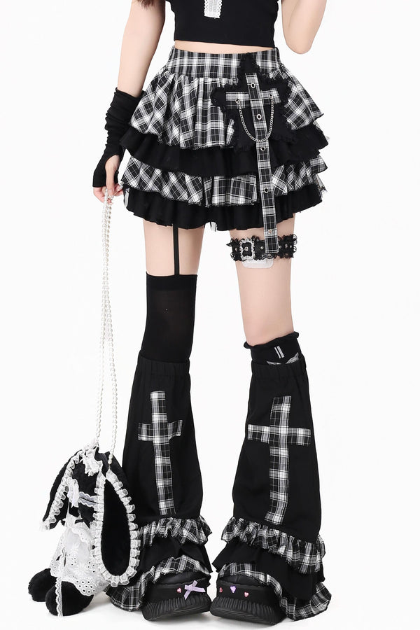 Plaid Gothic Cross Blouse + Skirt + Leg Warmers