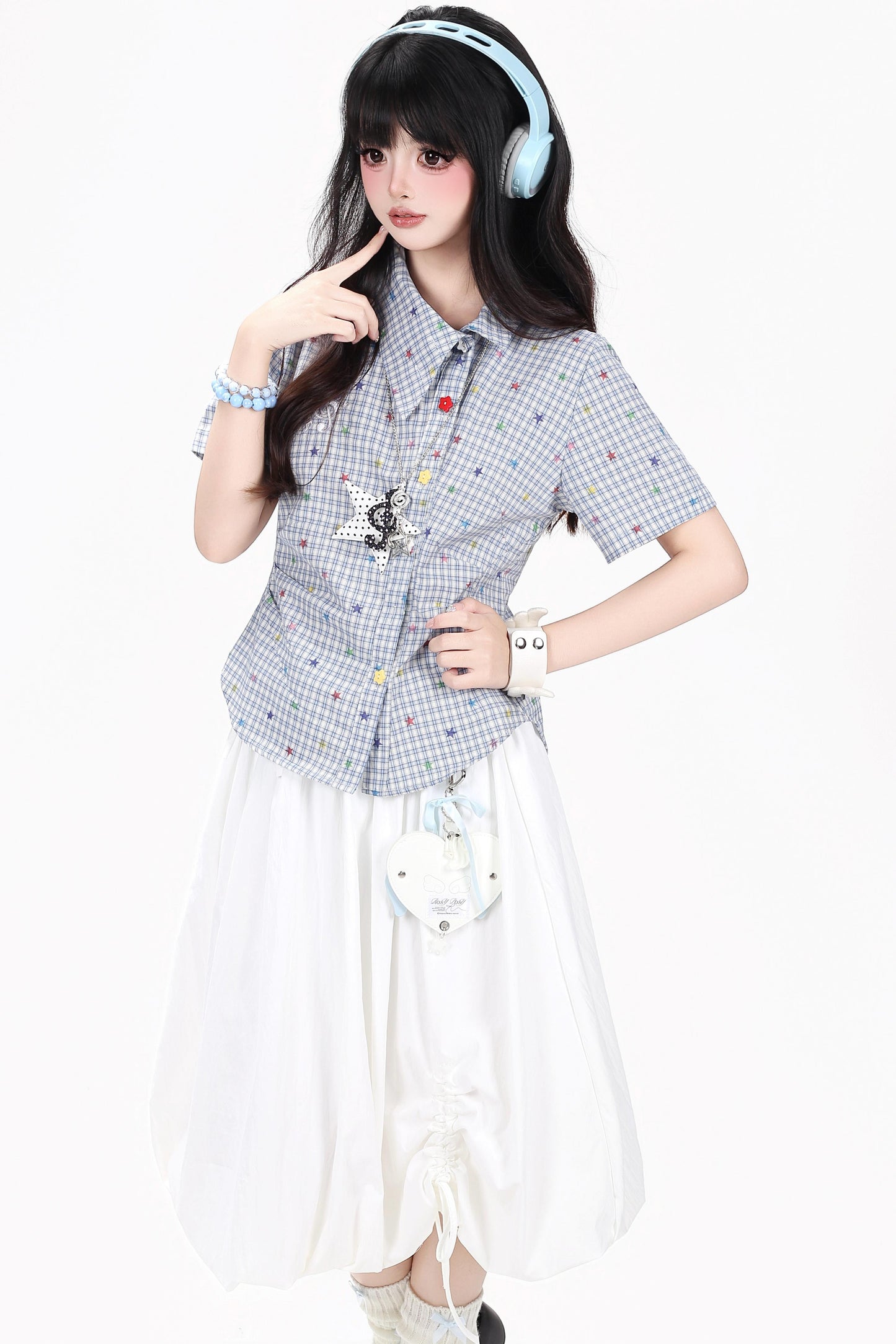 Colorful Plaid Asymmetrical Blouse