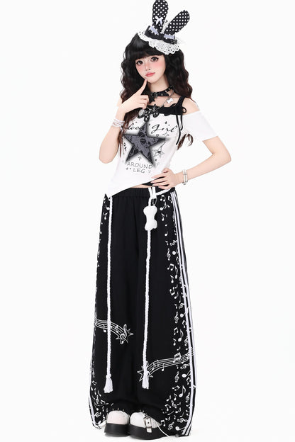 Retro Striped High-Waisted Pants