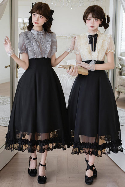 Klassisches Prinzessinnen-Langkleid + Schleifenaccessoire mit Strasssteinen