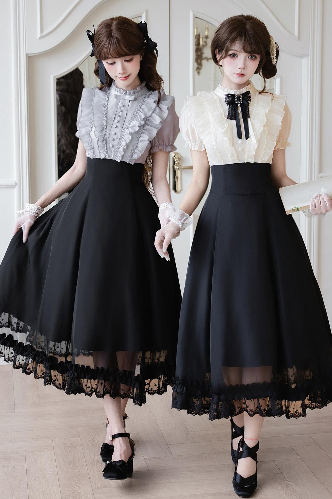 Klassisches Prinzessinnen-Langkleid + Schleifenaccessoire mit Strasssteinen