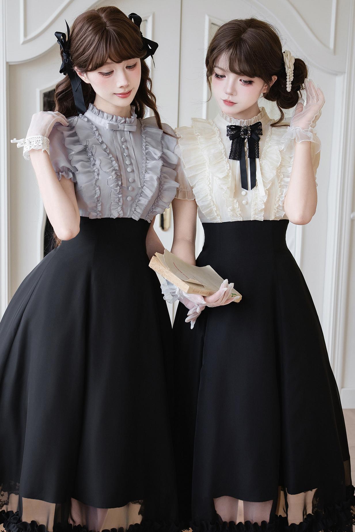 Klassisches Prinzessinnen-Langkleid + Schleifenaccessoire mit Strasssteinen