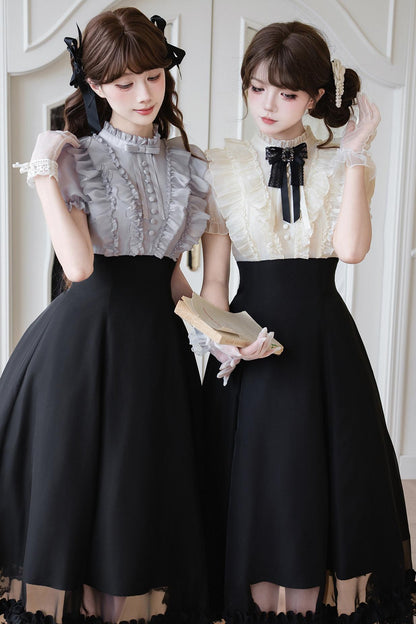 Klassisches Prinzessinnen-Langkleid + Schleifenaccessoire mit Strasssteinen