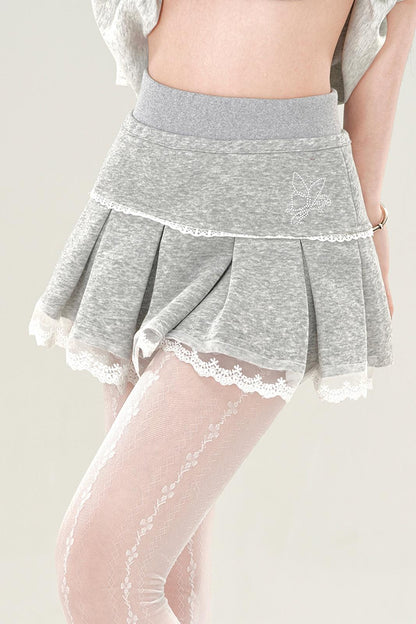 French Lace Pleated Miniskirt