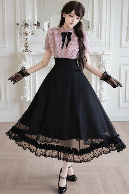 Klassisches Prinzessinnen-Langkleid + Schleifenaccessoire mit Strasssteinen