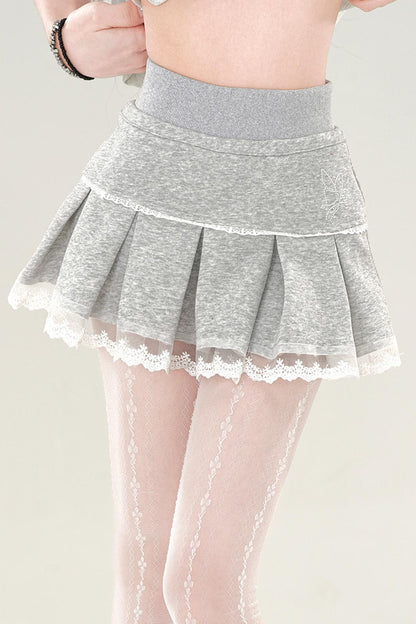 French Lace Pleated Miniskirt