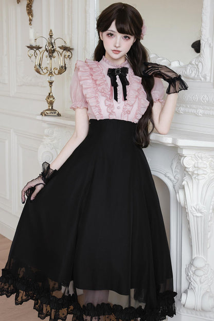 Klassisches Prinzessinnen-Langkleid + Schleifenaccessoire mit Strasssteinen