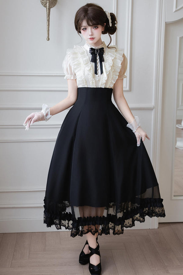 Classical Young Lady Long Dress + Rhinestone Ribbon Accessory