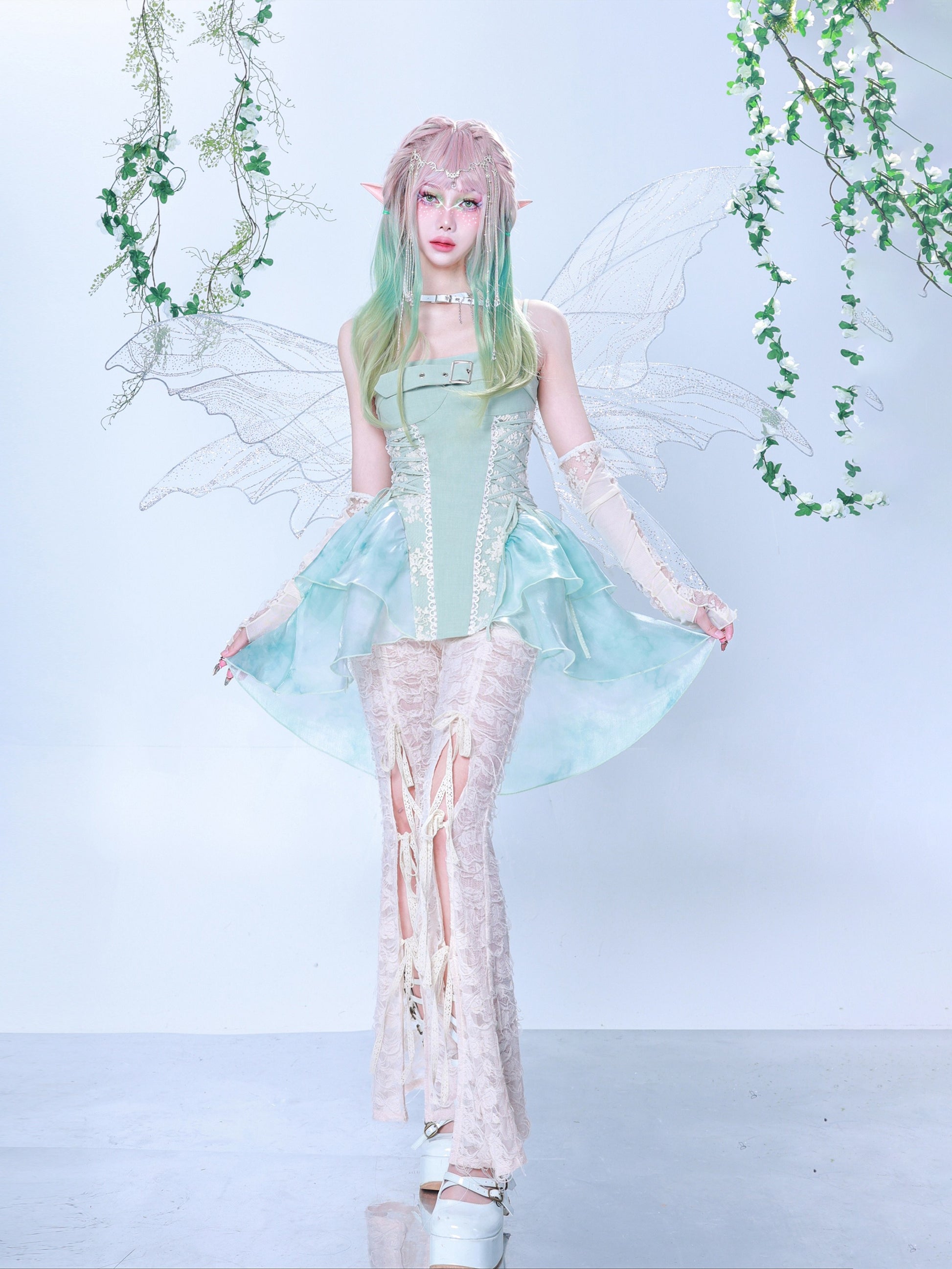 Fairy Fragrance Turquoise Green Tiered Suspender Dress Belchic Fairy Fragrance Turquoise Green Tiered Suspender Dress Belchic