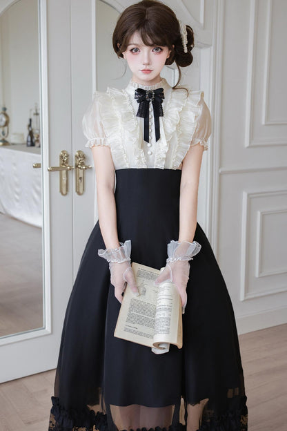 Klassisches Prinzessinnen-Langkleid + Schleifenaccessoire mit Strasssteinen