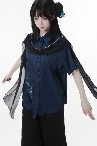 サブカルモダンチャイナトップス+パンツ＋オフショルダーシャツ＋スカート