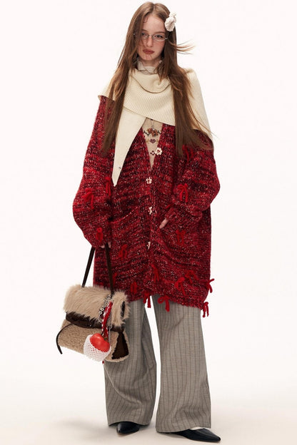 Retro Bow Button Knit Cardigan