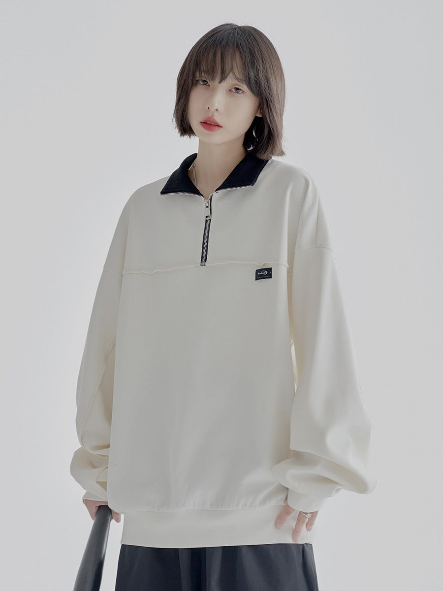 Logo zip-up polo sweatshirt